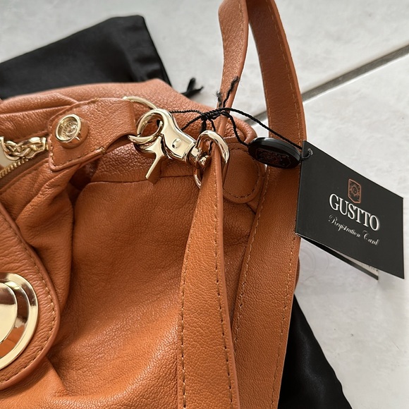 New Vintage Gustto Folina Leather Satchel Handbag in Camel - Picture 7 of 9